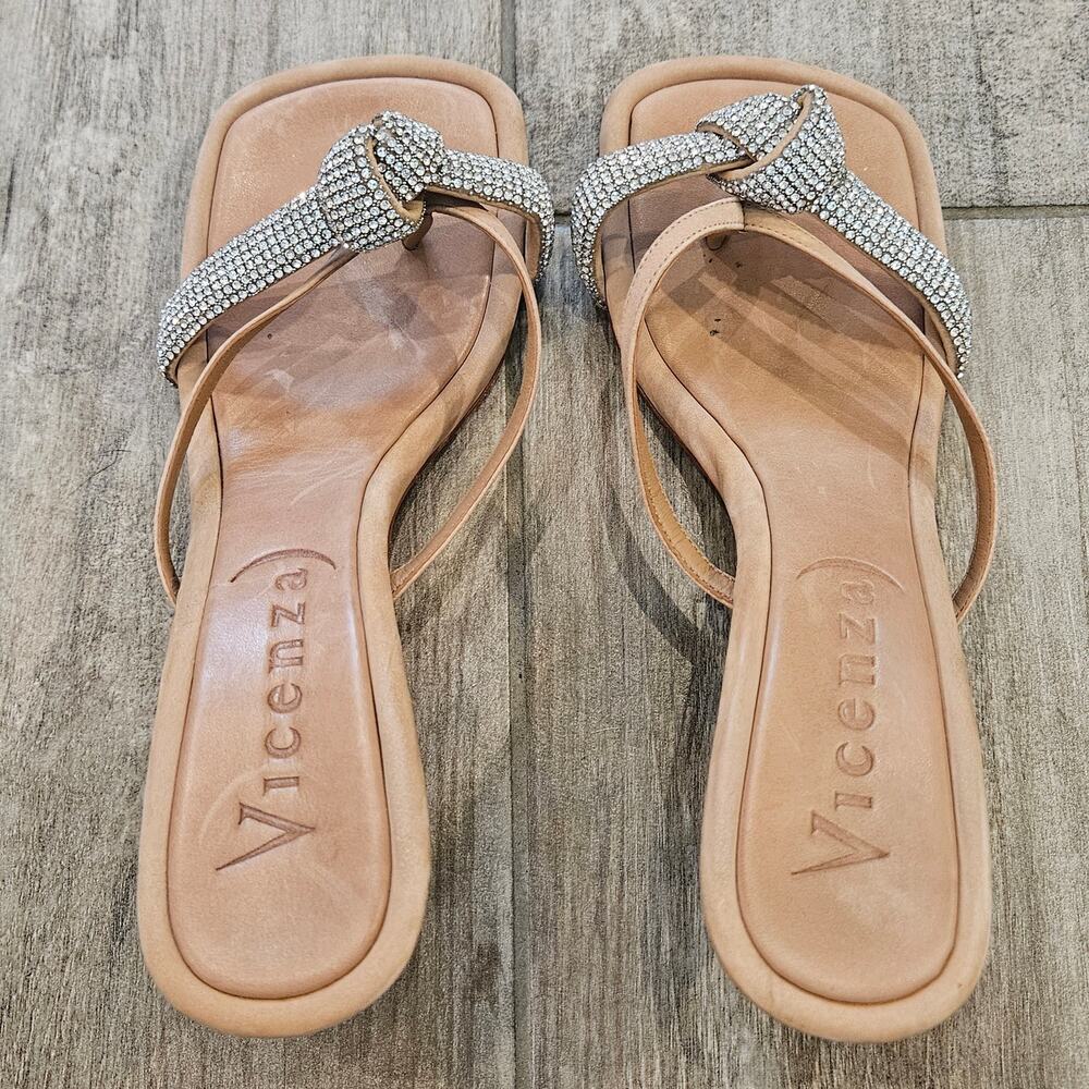 Vicenza Rhinestone‎ Heeled Sandals Women 8 Nude Square Toe Anthropologie Dressy - Picture 4 of 10